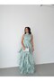 Mint Halter Neck Flounce Long Evening Dress - 4
