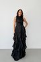 Black Halter Neck Flounce Long Evening Dress
