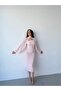 Powder Strapless Cape and Stone Detailed Midi Evening Dress - 4