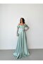 Mint Boat Neck Underwire Lace Detailed Long Evening Dress - 5