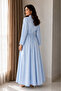 - Light Blue Maxi Dress with Mandarin Collar with Pleated Front - 5