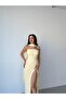 Yellow Strapless Scarf and Slit Chiffon Fabric Evening Dress - 3