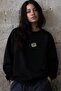 Women's Oversize Sweatshirt Retro Cassette Printed Black – Crew Neck, 3 Thread Raster Fleece - 4