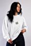 Women's Oversize Sweatshirt Retro Cassette Tape Printed White – Crew Neck, 3 Thread Raster Fleece