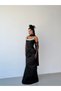 Black Strapless Collar with Stone Embellishments and Underwire, Long Evening Dress with Scarf - 2