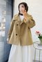 Premium Plaid Stand Collar Button Detail Trench Coat - Khaki - 8