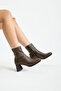 Women's Brown Leather Comfortable Fit Plain Pattern Zippered Thick Heeled Boots - 2