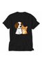 Curious Cat and Dog Minimalist Illustration - Back Print T-Shirt - Black - 3