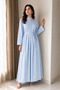 - Light Blue Maxi Dress with Mandarin Collar with Pleated Front