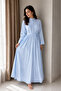 - Light Blue Maxi Dress with Mandarin Collar with Pleated Front - 2