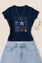 Women's Summer Vacation Icons Printed Cotton Lycra Slim Fit Body T-Shirt - Navy Blue