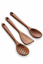 Acacia Wood 3-Piece Kitchen Spoon Set Wooden Serving Spoon Spatula Slotted Spoon Set - 5