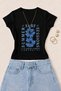 Women's Summer Surf Session Printed Cotton Lycra Slim Fit Body T-Shirt - Black