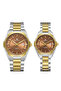 طقم ساعات رجالي ونسائي كوارتز ثنائي اللون ذهبي وفضي بمينا نحاسي -MAXWELL Men's & Women's Quartz Couple Watch Set - Gold/Silver Brown Dial