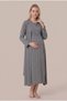Women's Smoked Double-Breasted Collar Nursing Detailed Long Sleeve Maternity Nightgown Set with Dressing Gown - 4