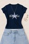 Women's Rockstar Star Printed Cotton Lycra Slim Fit Body T-Shirt - Navy Blue