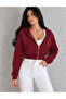Burgundy Crop Zipper Hooded Short Cardigan - 3