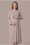 Women's Beige Double-Breasted Collar Breastfeeding Detailed Long Sleeve Maternity Nightgown Set with Dressing Gown - 4