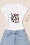 Women's Tiger and Flower Printed Cotton Lycra Slim Fit Body T-Shirt - White