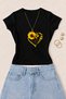 Women's Sunflower and Butterfly Printed Cotton Lycra Slim Fit Body T-Shirt - Black