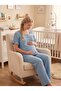New Season Indigo Muslin Fabric Button Detailed Design Short Sleeve 100% Cotton Maternity Pajama Set - 8