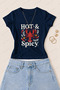 Women's Hot and Spicy Lobster Printed Cotton Lycra Slim Fit Body T-Shirt - Navy Blue
