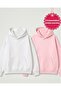 Unisex 2-Piece Oversize Basic Hoodie White & Pink – Hooded, with Pockets, 3-Thread Ribbed Fleece - 2