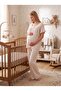 New Season Light Beige Muslin Fabric Button Detailed Design Short Sleeve 100% Cotton Maternity Pajama Set - 8
