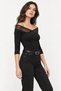 Women's Black Double-Breasted Tulle Detailed Boat Neck Three-Quarter Sleeve Blouse - 5