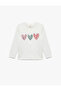Heart Printed Long Sleeve Crew Neck Cotton T-Shirt