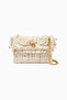 Mini Tweed Kensington Pearl Detailed Chain Strap Women's Shoulder Bag - White