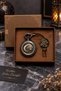 Turkish Flag Moon Star Vintage Pocket Watch with Chain – Retro Pocket Watch with Antique Bronze Patterned Chain