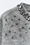 Stone Detailed Short Gray Cardigan - 4