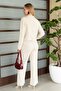 Women's Button Detailed Belted Top and Bottom Knitwear Set - 4