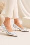 Leyla Women's Silver Pointed Toe Lace Patterned 5 cm Thin Heeled Stiletto Shoes - 3