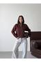 Women's Brown Stand-Up Collar Half-Zip Fleece-Lined Plain Basic Sweatshirt G99013 - 4