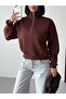 Women's Brown Stand-Up Collar Half-Zip Fleece-Lined Plain Basic Sweatshirt G99013