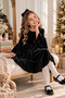 Girl's Black Velvet Dress with Pearl & Bead Detail and Flounce Sleeves - 7