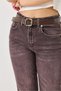 Brown Denim Fabric Cut-Out Pipe Leg Standard Fit Jeans with Belted Pockets - 4