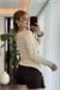 Cream Viscose Blended V-Neck Long Sleeve Asymmetrical Cut Buckle Detailed Stretchy Blouse - 2
