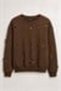 Brown Three-Thread Ribbed Crew Neck Relaxed Fit Sweatshirt with Ribbon Detail