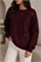Plum Three-Threaded Ribbed Crew Neck Sweatshirt with Ribbon Detail and Comfortable Fit - 2