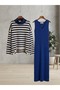 Women's Dress and Sweater Striped Knitwear Set - 5
