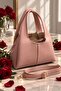 Women's Powder Pink Shoulder Bag – Soft Faux Leather, Zippered Compartment, Adjustable Strap, Casual Hand and Shoulder Bag - 8