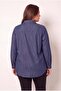 Stone Detailed Plus Size Denim Shirt Navy Blue - 5