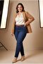 Pocket and Leg Stone Detailed Ankle Length Large Size Trousers Navy Blue - 2