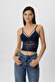 6518 Thin Adjustable Strap Triangle Cap Lace Bralette Bustier