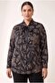 Collar Scarf Detailed Viscose Inside Satin Outside Large Size Patterned Shirt Black