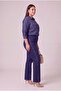 Large Size Jeans with Stone Embellishments on the Sides, Navy Blue - 3