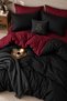 Single Person Fitted Sheet Duvet Cover Set Cotton Claret Red-Black